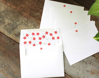 Watercolor Poppies Notecards: Lined Envelopes, Floral Stationery