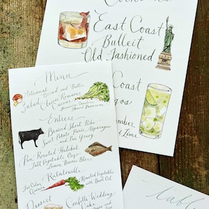 Made to Order - Custom Menu Watercolor Illustration - Watercolor Calligraphy - Wedding Menu Sample - Event Menu