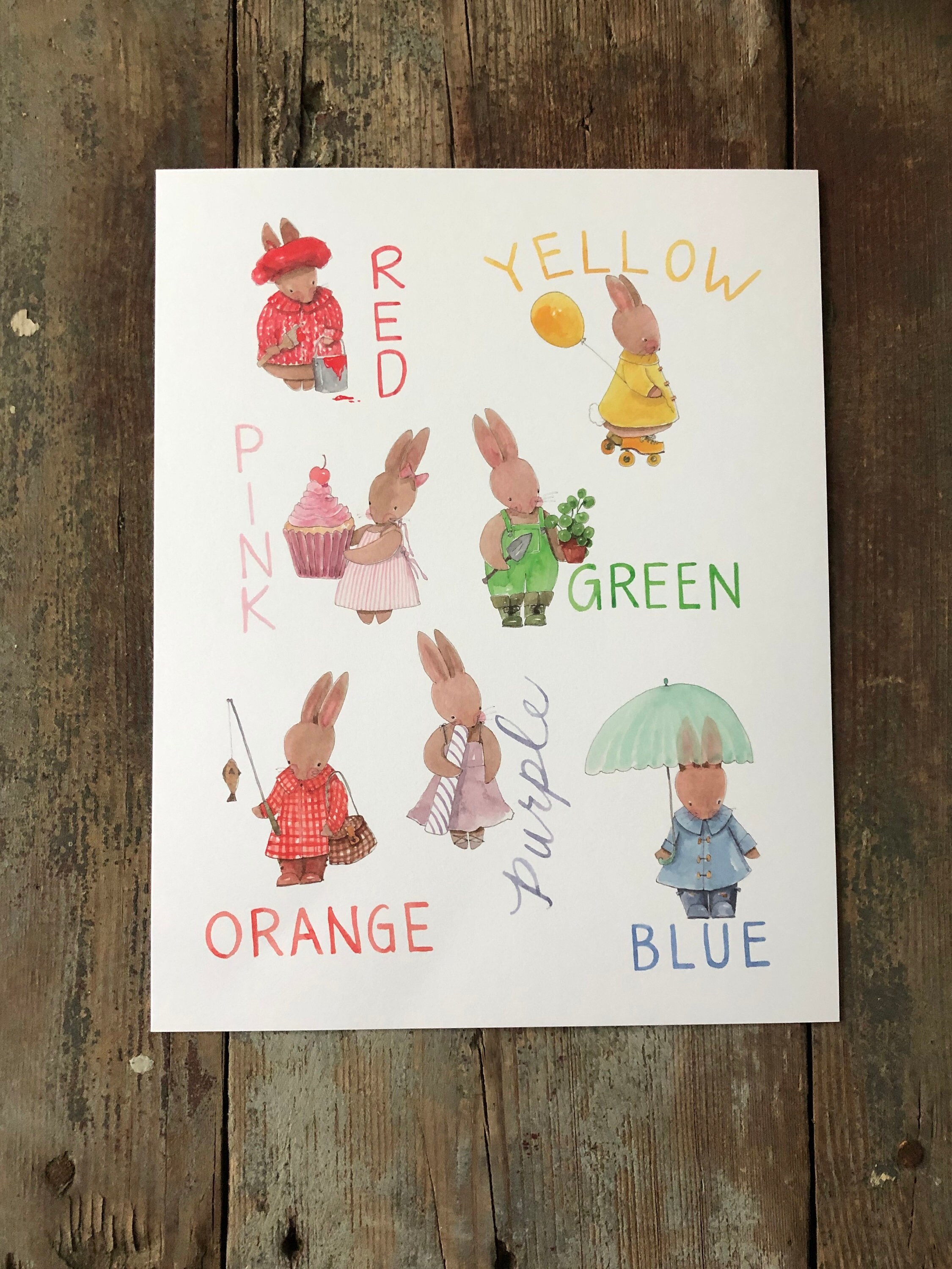 Nursery Art Bunny Color Chart 8x10 or 11x14 Gender Neutral | Etsy