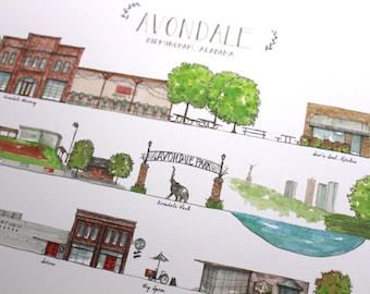 Avondale Birmingham Alabama Watercolor Print: Avondale Brewery & Park (8x10)