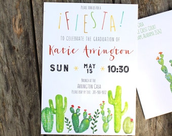 Cactus Invitation - Watercolor Fiesta Invitation - Succulents - Kids, Party, Graduation, Birthday, Shower Invite