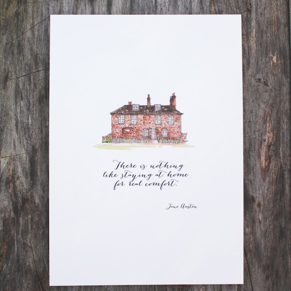 Impresión de acuarela de Jane Austen en Chawton House: "Quedarse en casa"