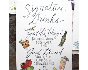 Made to Order - Custom Buffet Menu Watercolor Illustration - Watercolor Calligraphy - Wedding Menu - Handwritten Event Menu