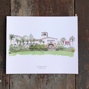 Watercolor Print - Santa Barbara Courthouse - Personalized - Wedding Venue - Santa Barbara California Wedding, 5x7, 8x10, 11x14 or 11x17