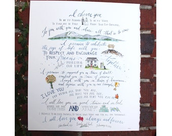 Custom Watercolor Wedding Vows Art: Personalized Keepsake