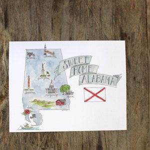 State of Alabama Watercolor Postcard