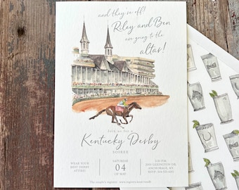 Kentucky Derby Party Invitation: Churchill Downs Watercolor, Mint Julep Envelope Liner