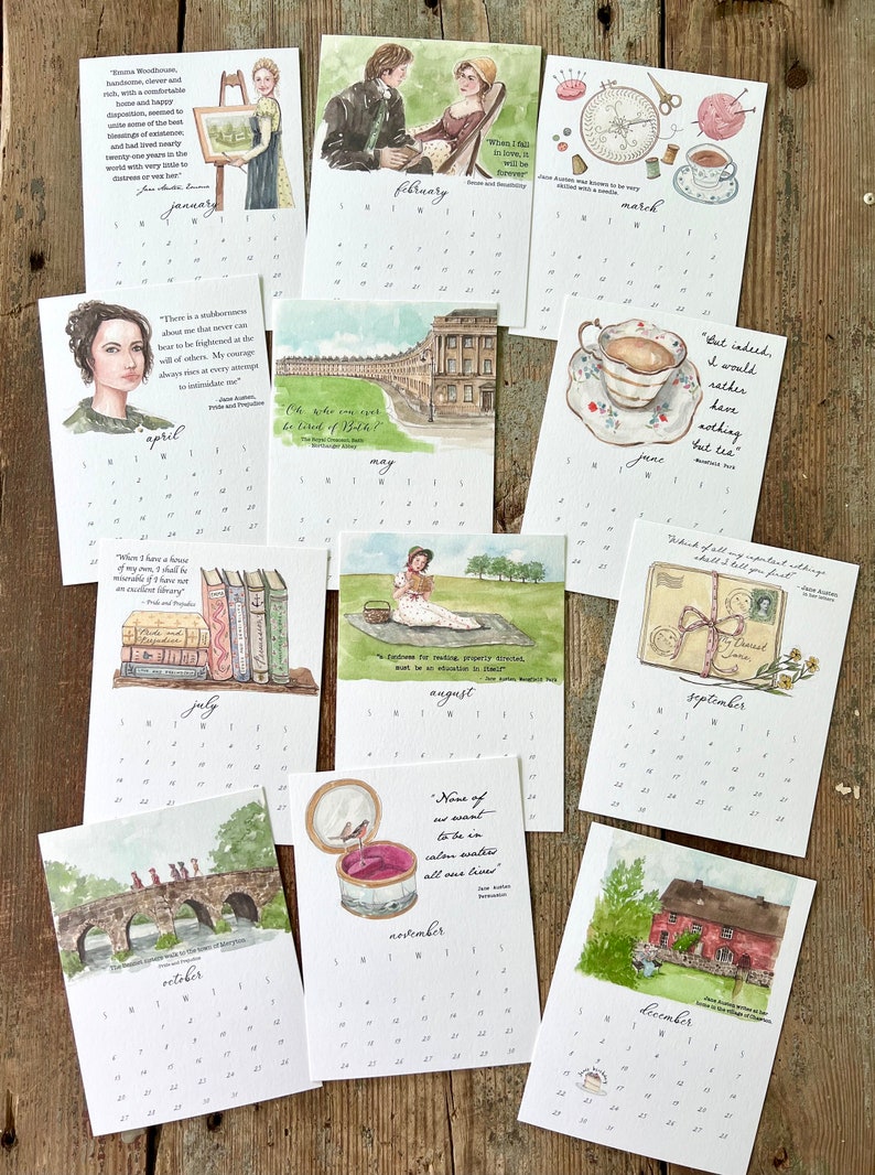 Jane Austen Calendar 2024 Watercolor Sketchbook Desk image 7