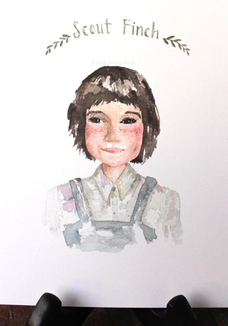 Scout Finch To Kill A Mockingbird Watercolor Literary Girls Books Literature Nursery Little Girl Decor Girl's Room Decor 5x7 Print image 4