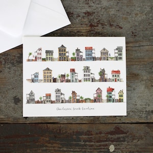 Charleston, South Carolina Watercolor Folded Card, A2 folded notes Charleston Single House, Rainbow Row, Houses Card