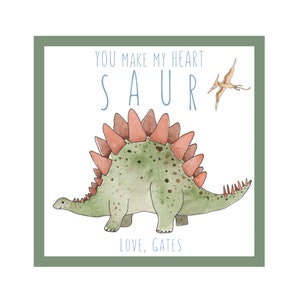 Valentines - Dinosaur - Stegosaurus - "You make my heart SAUR" Set of Valentines Cards or Stickers - Dinosaurs - Boy Valentines - or Unisex