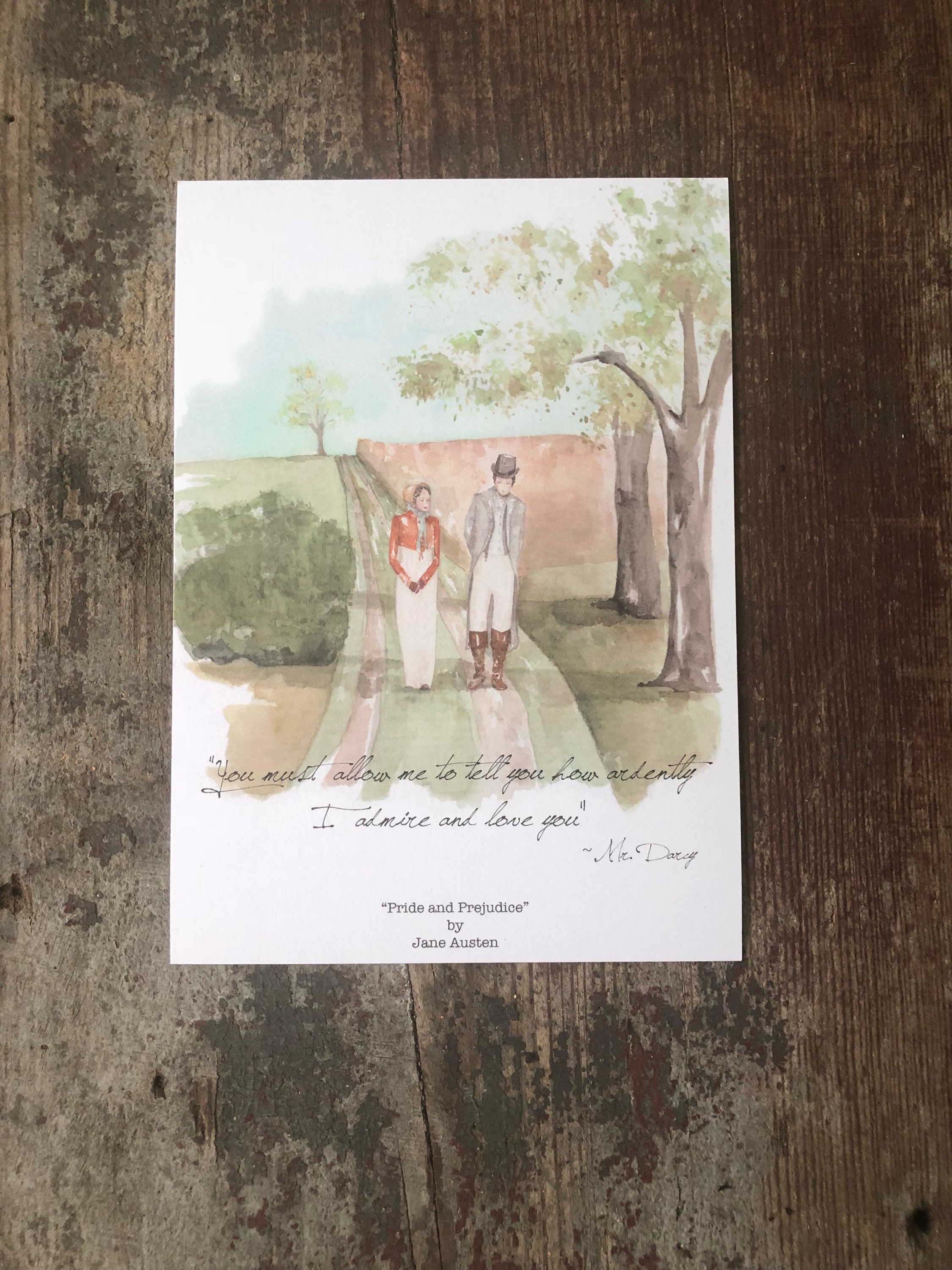 Jane Austen Pride and Prejudice Watercolor Print, Valentine's Gif…