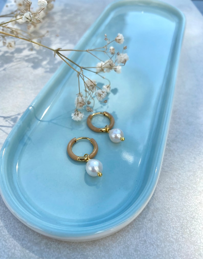Colorful hoop earrings with freshwater pearls Stainless steel Whoops image 5