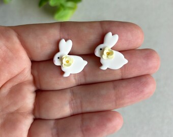 Boucles d'oreilles | Lapin de printemps | Argile polymère