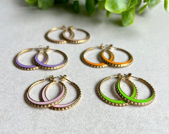 Colorful hoop earrings with enamel | Stainless steel | Whoops