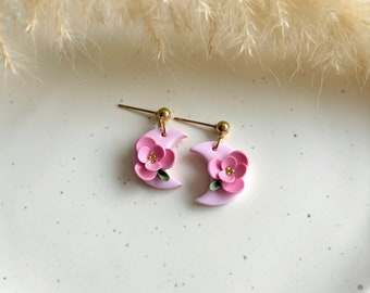 Earrings LITTLE MOON | Polymer Clay | pink | blossoms