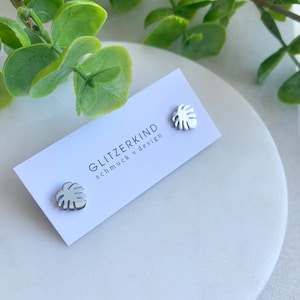 Mini-Ohrstecker Monstera Edelstahl Silber