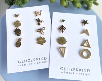 Mix & Match | Set of 2 stainless steel stud earrings | gold