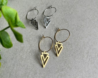 Triangle, Chevrons | Boucles d'oreilles | Cerceaux | Acier inoxydable | géométrique