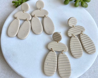 Statement earrings PEBBLES | Polymer clay | beige