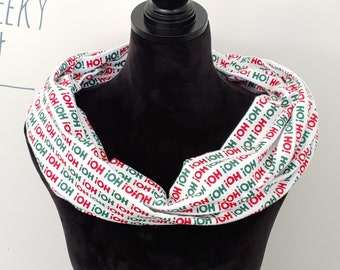 Red and green ho ho ho flannel infinity scarf