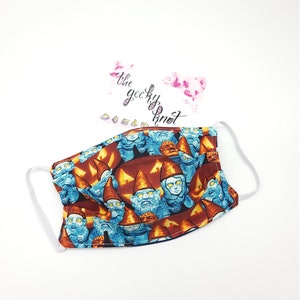 Evil lawn gnomes three layer reversible cotton fabric face mask / mask cover
