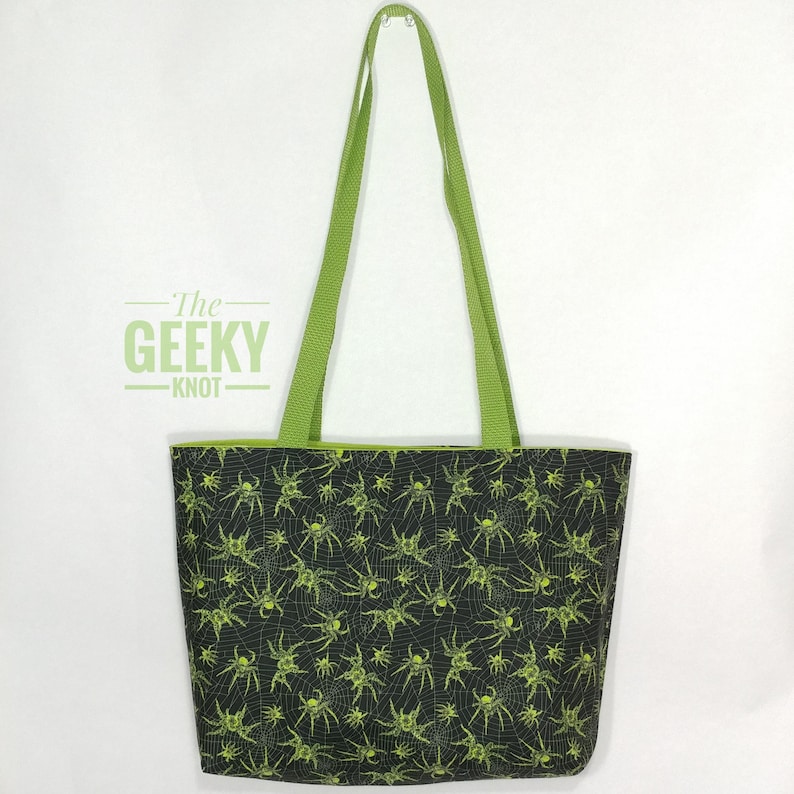 Glow-in-the-dark spider tote bag