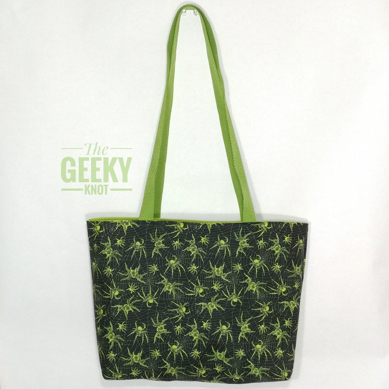 Glow-in-the-dark spider tote bag