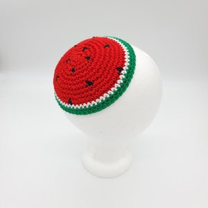 Watermelon kipa for Palestinian solidarity -white rind- handmade of cotton yarn - not in our name - anti-Zionist