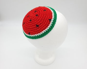 Watermelon kipa for Palestinian solidarity -white rind- handmade of cotton yarn - not in our name - anti-Zionist