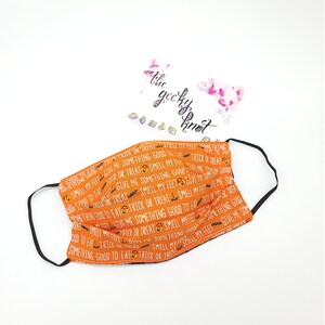 Trick or treat phrases three layer reversible cotton fabric face mask / mask cover