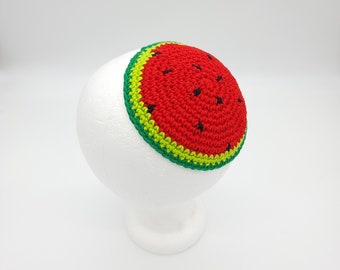 Watermelon kipa for Palestinian solidarity - handmade of cotton yarn - not in our name - anti-Zionist