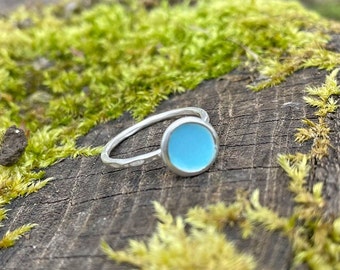 Blue enamel ring, Size O ring, Contemporary style blue ring, Silver ring with blue enamel, Size O silver ring, ECO sterling silver ring