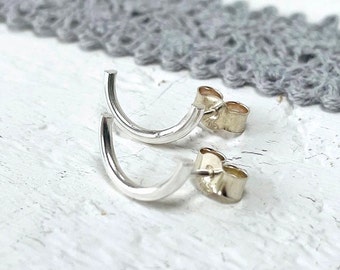 Small half moon sterling silver contemporary earrings, Small half moon wire stud earrings, ECO Silver half moon wire stud earrings