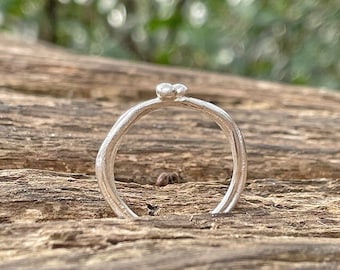 ECO sterling silver twig style ring, Contemporary silver natural shape ring, Size P sterling silver ring, Silver twig and seed ring