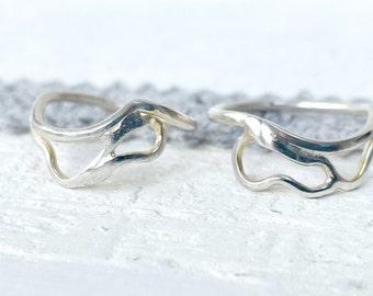 Asymmetrical floating cloud sterling silver ring, Size K and M ECO sterling silver rings, Contemporary organic style sterling silver rings