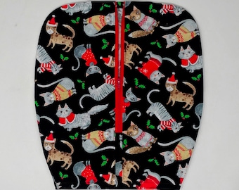 Cats in holiday sweaters catheter bag cover. Use with 2000ml double hook hanger urine collection bag. Open hem, easily access drain port.
