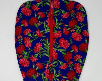 Red carnations urine bag cover for foley users. Easy to insert bag, no on and off to empty. Enjoy being confident in public with a catheter.