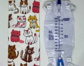 Cats flannel leg bag cover for foley users. For large 1000ml size urine drain. Full coverage, comfortable and durable wear for daily use.