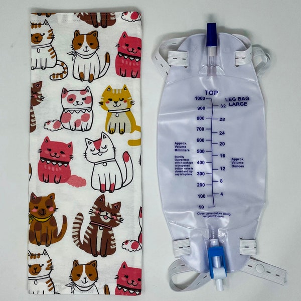 Cats flannel leg bag cover for foley users. For large 1000ml size urine drain. Full coverage, comfortable and durable wear for daily use.