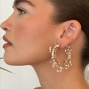 Sunburst Pearl Hoop Earrings