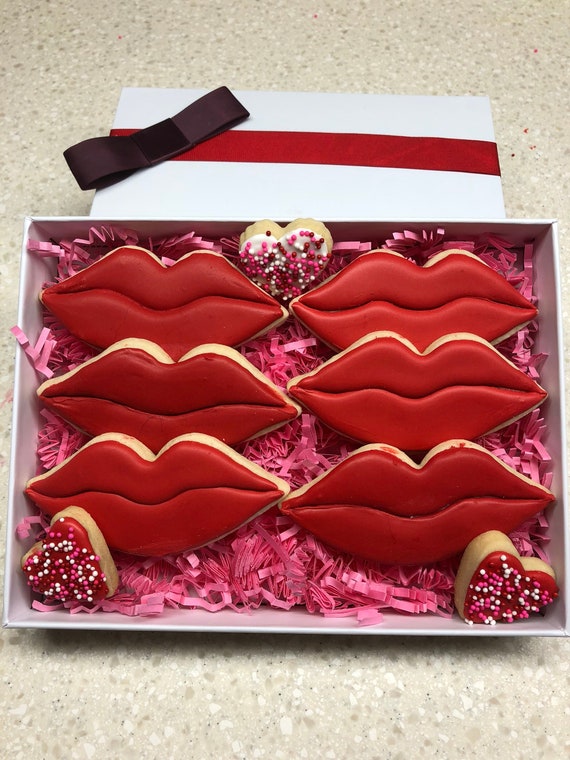 Valentine S Day Cookies Gift Box Red Lips Red Kisses Etsy