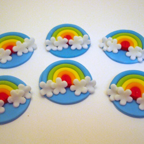 12 Rainbow Unicorn Cupcake Toppers of Edible Fondant ready to put on your cupcakes or cakes, Wizard of Oz theme, summer or rainy days too