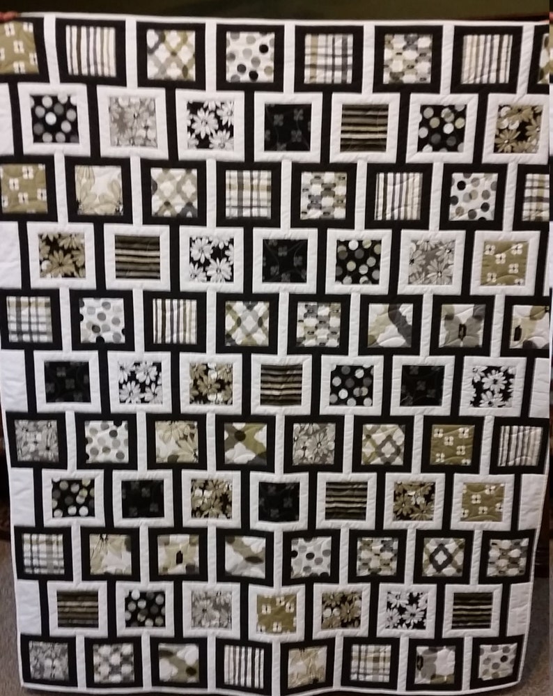 Linked Quilted Throw Minky Black White Brown