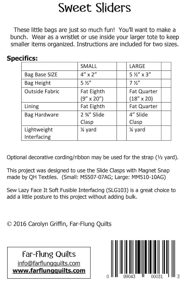 SALE Sweet Sliders, a Pattern by Carolyn Griffin of Farflung Quilts