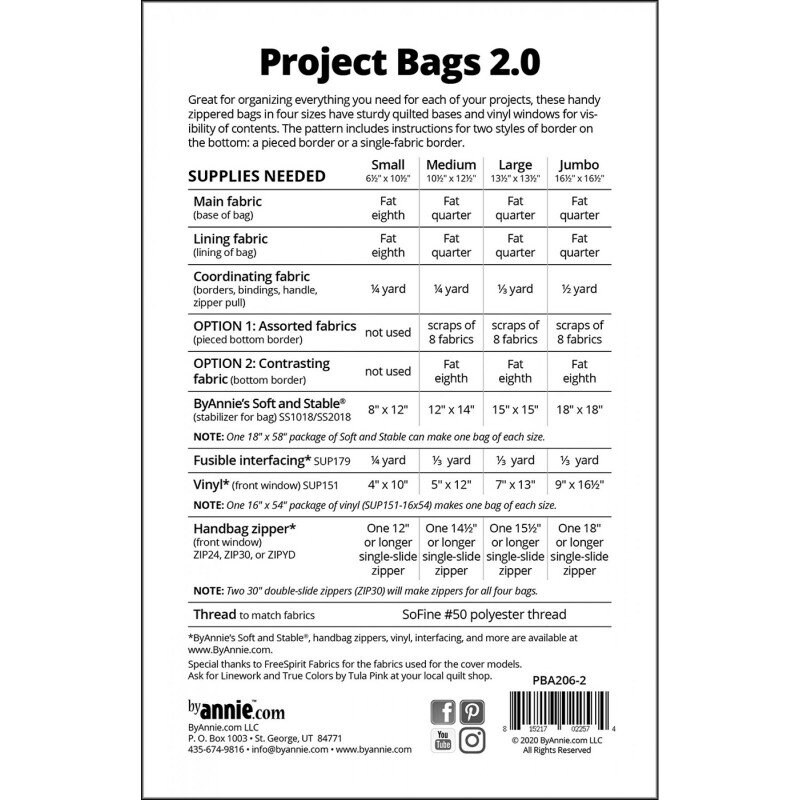 Project Bags 2.0 Pattern by Annie 815217022574 - Quilt in a Day Patterns