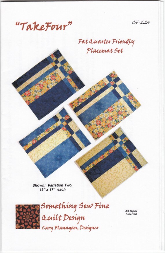 Take Four Pattern a Fat Quarter Friendly Placemat Set Pattern Etsy