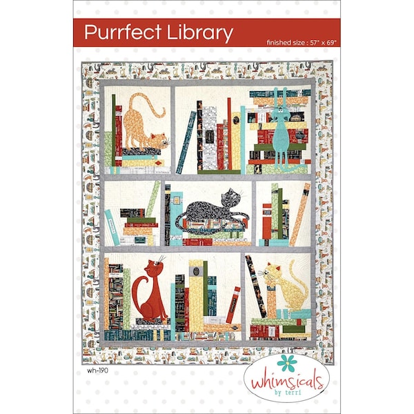 Purrfect Library Pattern, Book Case Quilt Pattern by Whimsicals by Terri