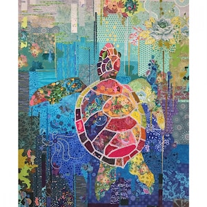 Seawell Sea Turtle, Collage Quilt Pattern, by Laura Heine of Fiberworks, Sea Turtle Quilt Pattern
