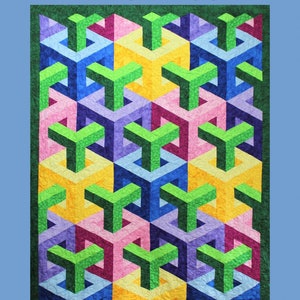 Interface Quilt Pattern by The Quilter's Clinic, Optical Illusion Quilt Pattern, 3-D Illusion Quilt Pattern